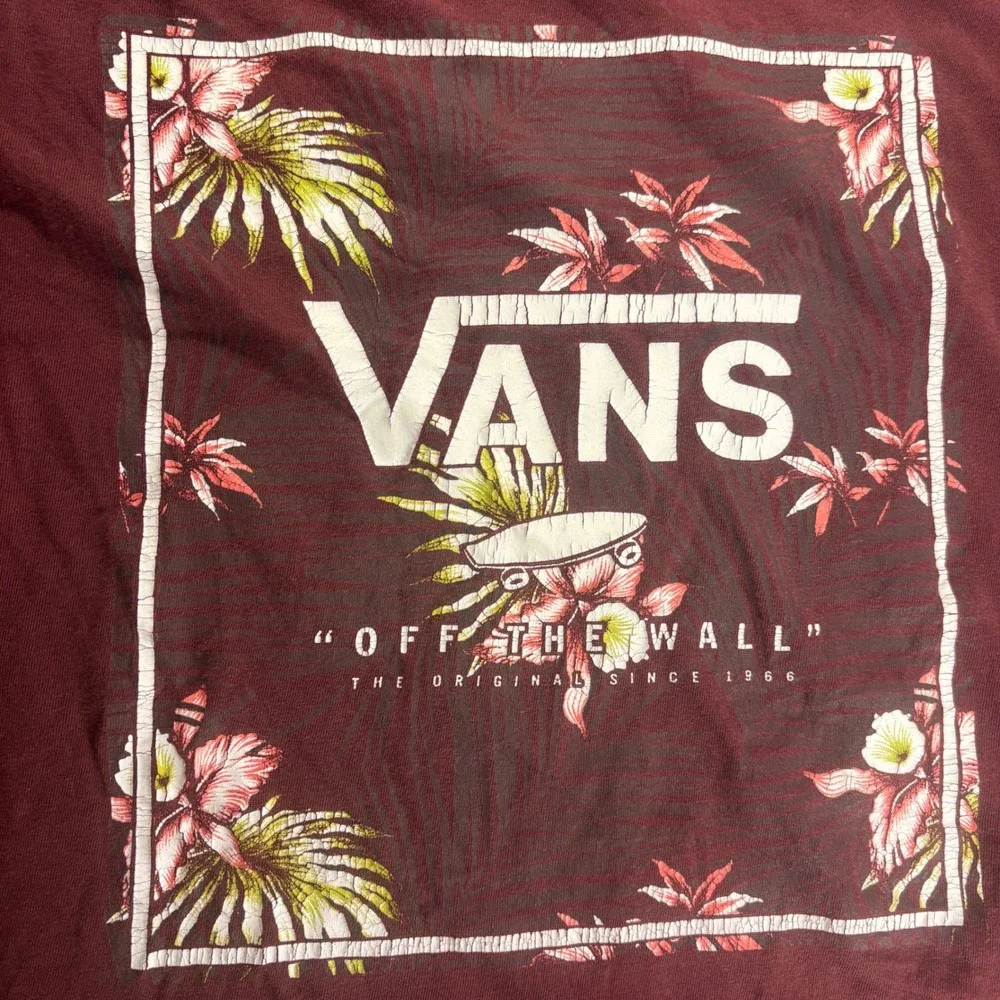 Vans Off The Wall Floral‎ Graphic T Shirt Maroon Burgundy Skateboard Medium